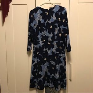 3/4 Sleeve Blue Floral Dress - flattering cut!